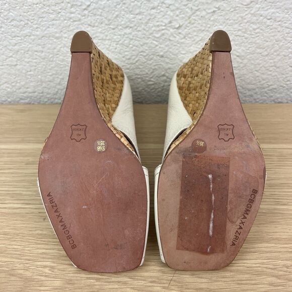 BCBG MaxAzria Raisa White Leather Wicker Wedge Sandal Women’s Sz 5.5B - Picture 7 of 8